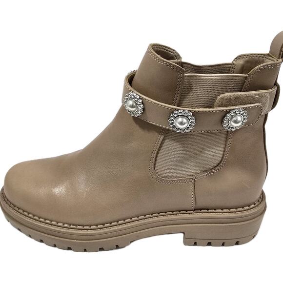 Copper Key Pearl Rhinestone Leather Chelsea Boot Tan Size 9.0 - Picture 2 of 12